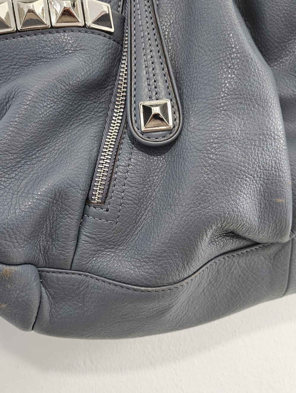 B.Makowsky Stud-Accent Pebbled Shoulder Bag in Slate Blue - Picture 5 of 11